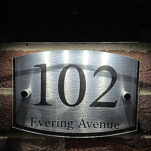 House Numbers Plaques With Solar Light Door Number Plaques For Wall House Number Plates For Outside Door Signs Curve Shape Personalised Front Door Numbers