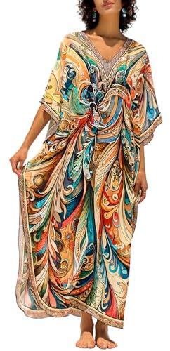 L-Peach Bohemisk kaftan, maxiklänning, överdimensionerat nattlinne, hemmakläder, överdragsklänning för strand, för kvinnor
