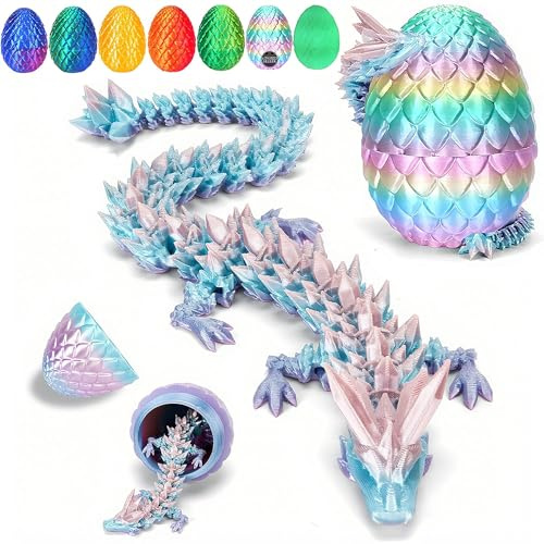 3D Drache (29cm), Drachenei mit Upgrade bruchsicher, Verstärkte Dragon-Gelenke, Sicheres und Umweltfreundliches Material, Ostern Geschenke Kinder（Regenbogenfarben）