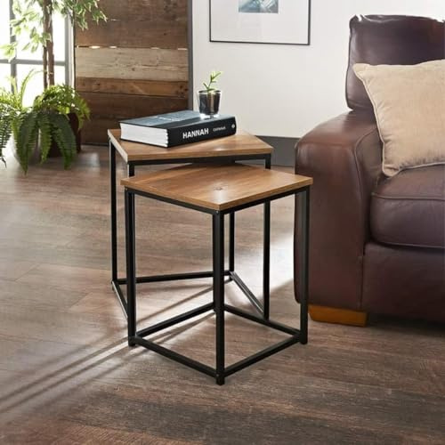 Homme Concept – Set of 2 Nest of Tables for Living Room, Square Sofa Side End Table, Coffee Table, Small Bedside Table, Nesting Table for Hallway, Bedroom, Home Office, Space Saving.
