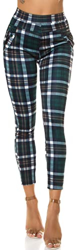 Koucla Treggings de cintura alta con estampado a cuadros, verde, M-L