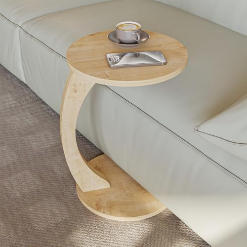 sugodesign Couchtisch mit Rollen, Kleiner Beistelltisch C Form, Beistelltisch Couch, stylischer Sofatisch in schöner Eiche-Optik, runder Tisch als Ablagefläche für Couch und Wohnzimmer, C Form