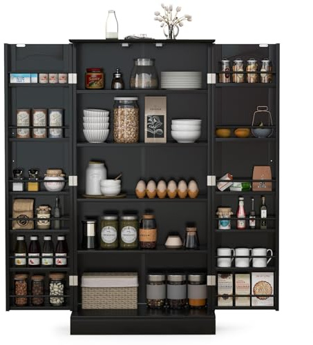 GiantexUK Kitchen Cupboard, Wooden Buffet Pantry Cabinet with 17 Shelves and 2 Doors, Multifunctional Storage Organizer for Living Room Dinning Room (Black, 60 x 40 x 120cm)