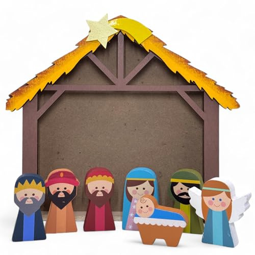 MIJOMA - Bellissime statuette di presepe per scena natalizia - Statuette in legno dipinte a mano - Perfetta decorazione natalizia in vari set e stili tra cui scegliere (8 pezzi - 5 cm di altezza)