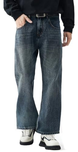 ORANDESIGNE Jean Homme Baggy Jeans Hip Hop Vintage Jeans Loose Fit Pantalon en Denim Jean Large Droit Décontracté Grande Taille Pantalon Skater à Jambe Large Streetwear C Bleu Foncé 3XL