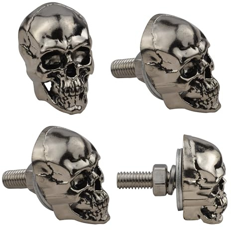Temzzer Plattenschrauben mit Totenkopf-Diebstahlschutz, für Autoanhänger, Rahmenschrauben, passend für die meisten Fahrzeuge, Motorräder, 4 Stück (Silber)