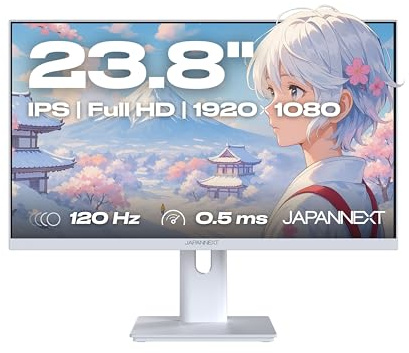 JapanNext Gaming Monitor 23,8 IPS Full HD (1920x1080) 120Hz 0.5ms Weiß | Höhen- & Neigungsverstellung (HSP) Integrierte Lautsprecher G-Sync/FreeSync | JN-IPS238G120F-HSP-W
