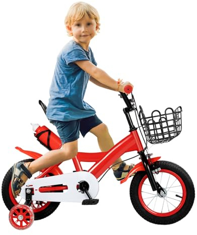 Vélo pour Enfant, Velo 12 Pouces Garcon, équipé de stabilisateurs, Frein à Pied, Phare et béquille.