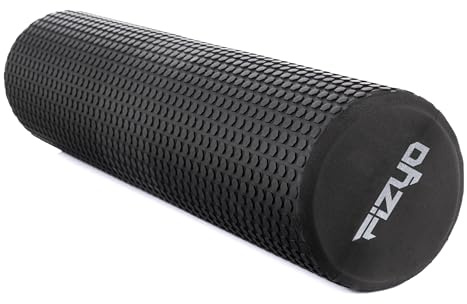 Fizyo Rodillo Rollo de espuma EVA para yoga, pilates, fitness, rehabilitación, regeneración muscular, alivia el dolor de espalda, piernas, fascia, para auto-masaje de columna (Negro, 60 cm)