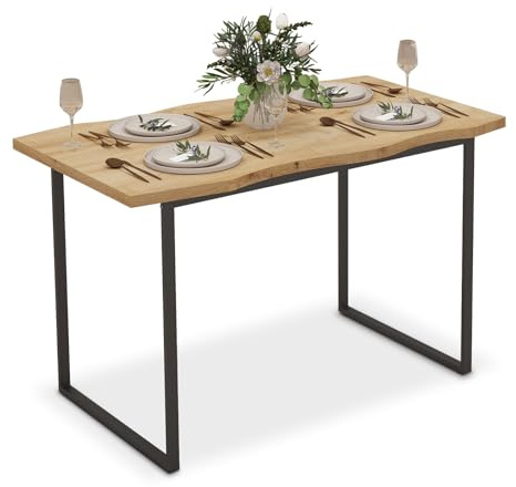ARTETHYS Dining Table, 120cm Kitchen Table for 4-6 People, Wooden Oak Effect Dining Tables with Metal Legs Curved Edge for Restaurant Home