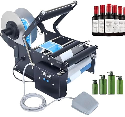 Rund Etiketteringsmaskin, 20-40 St/Min, Elektrisk Etiketteringsmaskin, Etikettskrivare, Etikettdispenser, Applikator För Runda Flaskor, Med Fotpedal
