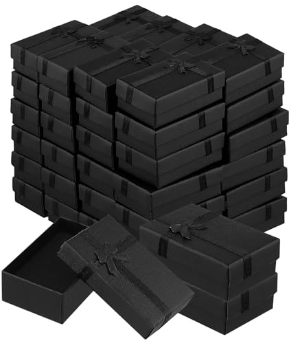 YIXNSW 48 cajas de regalo con tapa, 8 x 5 x 3 cm, caja de regalo negra con nudo de mariposa, caja de regalo para cumpleaños, joyas