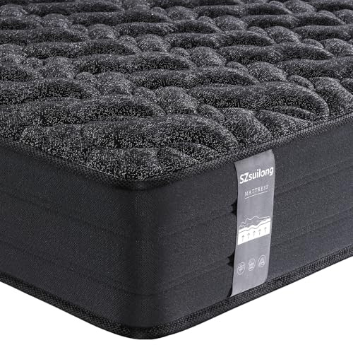 SZsuilong Matelas 140x190, Hauteur 26 cm, H3/H4, Ressorts Ensachés | Mousse à Mémoire de Forme, Confort Ferme, Bords Renforcés, Isolation des Mouvements, Tissu Noir Respirant, OEKO-TEX