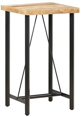 Pyvara barbord av grov mangoträ 60 x 60 x 107 cm med robust järnram, kvadratisk, robust, för kök, matsal, vardagsrum, hållbar och industriell look