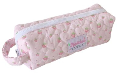 MCAOAL à stylos imprimé fraise, étui de rangement matelassé doux avec fermeture éclair supérieure, boucle latérale de forme rectangulaire pour notes de cours, fournitures, pochette à matelassée,