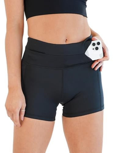 FlipBelt Womens High Waisted Compression Biker Shorts with Pockets for Women, Workout Fitness Running Shorts for Gym, Biking