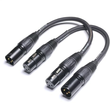 Suanqi XLR Cable 3-Pin Male to Female XLR Cable Adapter - Professional Balanced Audio Connector for Microphones, Mixers, and Studio Equipment - Durable Metal Construction 6in/2pack