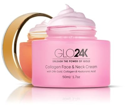 GLO24K Collagen Face & Neck Cream with 24k Gold, Collagen & Hyaluronic Acid. Boost your Skin’s Collagen Levels for a Radiant, Glowing Skin.