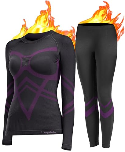UNIQUEBELLA Thermal Underwear Womens, Quick Dry Winter Ladies Thermal Underwear Ski Thermal Underwear Set Functional Underwear for Skiing Sport Yoga