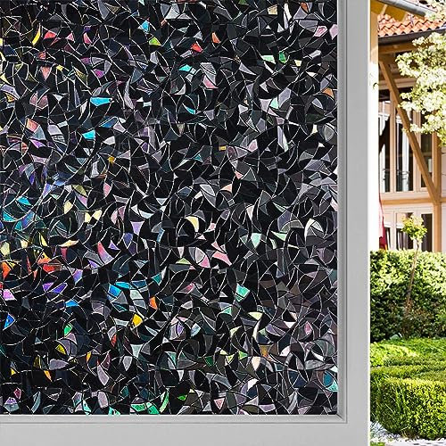 Donox Blackout Window Privacy Film UV Static Window Film No Adhesive Sunlight Reflective Rainbow Color Sun Blocker Heat Control for Home 35.4 x 157.4 Inches