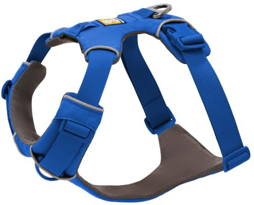 RUFFWEAR Front Range Harness - Extra Large, Reflective, Comfortable Padded Everyday Dog Walking Harness with No Pull Design, 2 Lead Attachments & V Ring, L/XL, Blue Pool