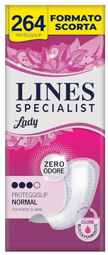 Lines Specialist Lady, Proteggislip distesi Normal per Incontinenza Donna, Ultra Sottili e Zero Odore, Formato Scorta, 12 Confezioni da 22 Unità