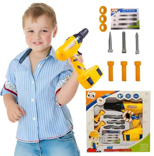 Xwin Kids Tool Set with Electric Toy Drill, Pretend Play Construction Tools Kit with Interchangeable Bits, Screws and Safety Gear, Durable Role Play Toy for Children Ages 3+ Years