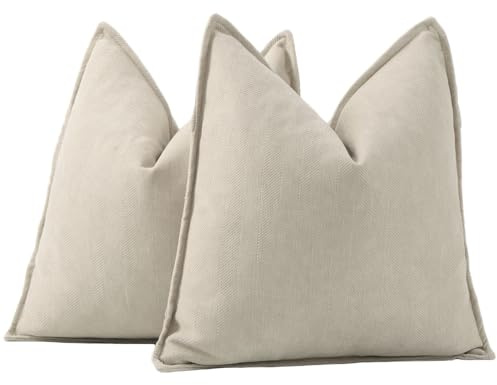 Madizz Textured Chenille Cushion Covers Set of 2 Super Soft Decorative Throw Pillow Covers Boho Pillowcases Modern Home Decor for Sofa Bedroom 20x20 inch, 50x50 cm, Beige