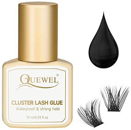 Quewel Cluster Lashes Glue 10ml Lash Clusters Glue Black Eyelash Clusters Glue for DIY Lash Extensions Long-Lasting Eyelash Glue for Cluster Lashes Waterproof&No Irritation(Black, 10ml)