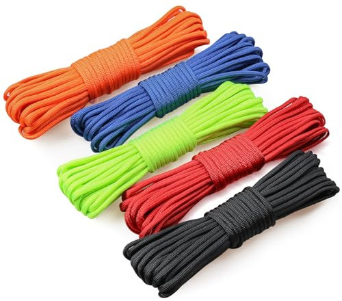 5 Stück x 33ft/10m Paracord, VABNEER 4mm Paracord 550 7 Kern-Strängen Nylon Reepschnüre, Hält bis zu 250kg, Ideal für Outdoor Survival Camping
