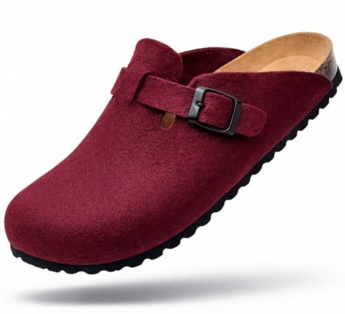 GONKOS®, ullfiltträskor, anatomisk innersula gjord av äkta läder och naturkork, jungfrulig ull, tofflor av filt för kvinnor och män,tofflor Mules Slip On,hög kvalitet tillverkad i Spanien,bordeaux 43
