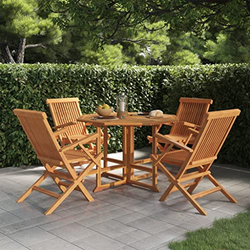 KTHLBRH 5-TLG. Garten-Essgruppe Klappbar Massivholz Teak Balkonmöbel-Sets Gartenmöbel-Sets Outdoor-Möbel-Sets Terrassenmöbel-Sets für Terrasse, Garten, Balkon