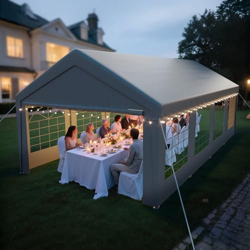 arvioo Pavillon 4x8, Mach Dein Garten zur Partyzone, Partyzelt mit 2 Seitenwänden & 2 Giebelteilen, UV-beständig & Wasserdicht, Festzelt aus Verzinkte Stahlgestänge & PE-Plane (Grau)
