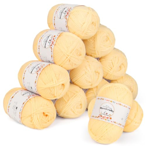 Aeelike 600 g (12 x 50 g) Bomullsgarn för virkning, Hållbart Amigurumi-set Polyacryl Bomullsgarn, 5Ply Garn för virkning av strumpor, mössor, halsdukar, tröjor, dockor, gul