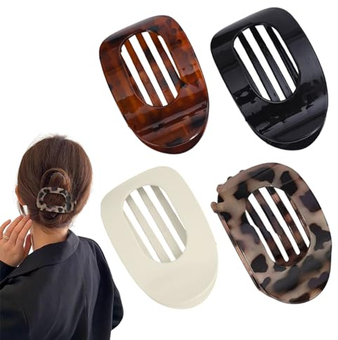 Ferizzia 4 Piezas Pinzas Pelo Mujer, Pinzas Planas Pelo Mujer, Agarre Fuerte para Cabello Grueso & Fino, Elegantes Hair Clips para el Día a Día, Deporte, Conducción