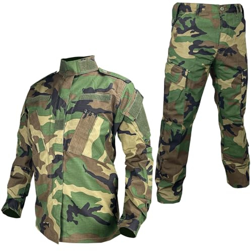 Kecrotac Tactical Military Camo BDU Uniform Set per uomini camicia da combattimento e pantaloni Ripstop Abbigliamento per attività all'aperto, caccia, softair, paintball, woodland, XL