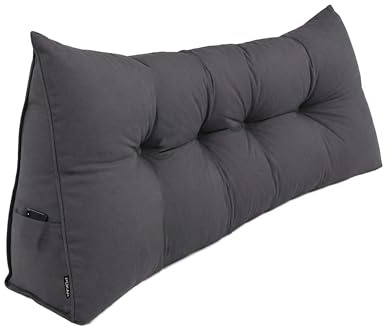 POKAR Cojín de Respaldo 180x50x20 cm | Almohada de Lectura para Cama y Sofá | Cojín en Cuña con Apoyo para Espalda | Cojín Lumbar con Bolsillos Laterales Prácticos | Certificado Öko Tex | Antracita