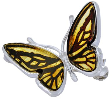 AMBEDORA Spilla in argento Sterling 925 con farfalla di tigre P24 M con ambra