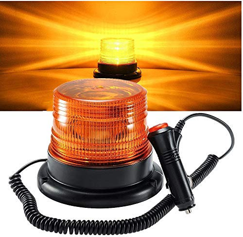 STARPIA Luz LED estroboscópica, faro intermitente de advertencia de emergencia magnético para camión o vehículo con enchufe para mechero de coche de 12-80V (ámbar)