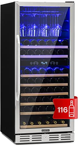 Klarstein Einbau-Weinkühlschrank, 2 Zonen Getränkekühlschrank Klein, Kleiner Weinschrank 306L, Wein-Kühlschrank Klein mit Glastür, Indoor/Outdoor Flaschenkühlschrank, Wine Fridge 116 Flaschen