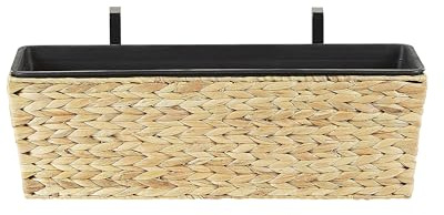 Maceta beige arena con tejido de jacinto de agua rectangular 60 x 20 cm con agujeros de drenaje Kawala