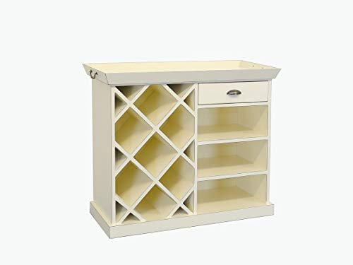 Antike Fundgrube Weinregal aus Holz in Cremeweiß mit Tablett in Shabby Chic | Weinständer Holzregal Flaschenhalter | 102x86x37 cm (2353)