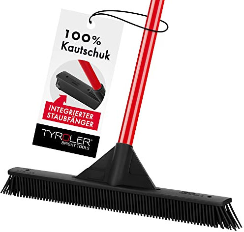 Tyroler Dust Catcher Rubber Broom | Soft Broom 41.5cm Head 100% Rubber Brush | 140cm Anti-Rust Handle Floor Brush | Perfect Carpet Pet Hair for Floor, Wood, Marble, Tiles, Deck, Indoor & Outdoor