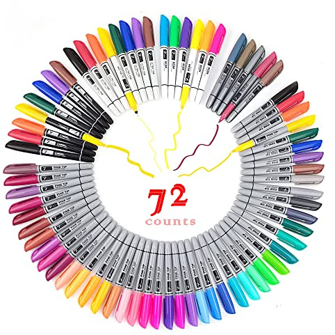 TOWON Permanent Markers 72 Assorted Colors - Waterproof Colored Pens Set 45 Fine Tip, 8 Ultra Fine, 8 Chisel Tip, 6 Neon, 5 Metallic Markers Home Office Store Supplies for Adults Coloring