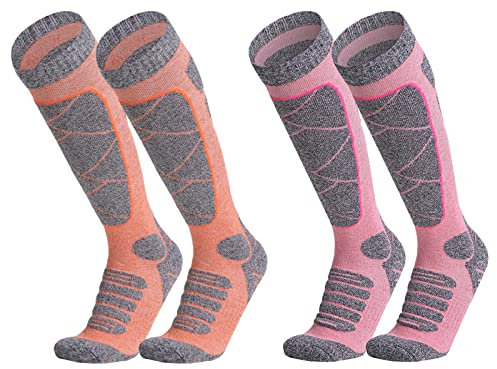 2 Paar Skisocken Damen, Skisocken Damen Kinder 35-38, Damen Und Kinder Warm FüR Wintersport, Atmungsaktiv Outdoorsocken, Performance Thermo-KniestrüMpfe, FüR Bergsport, Skifahren, Snowboarden (A)