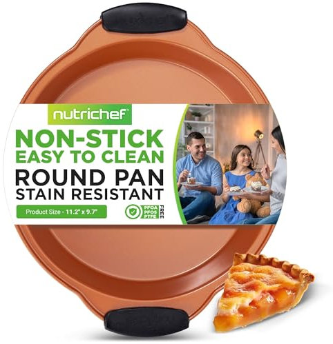 Teglia rotonda antiaderente in acciaio al carbonio di rame con manici in silicone blu, Bakeware in metallo di qualità per cucinare e cuocere torte pagnotta, muffin e altro, compatibile con il modello
