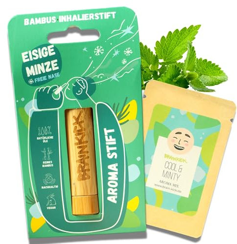 Bambus Aroma Inhalierstift Menthol – Eukalyptus | Nachhaltiger Riechstift mit 4 ätherischen Bio Ölen | Naseninhalator Mini Inhalator Stick Aromatherapie Set für Unterwegs