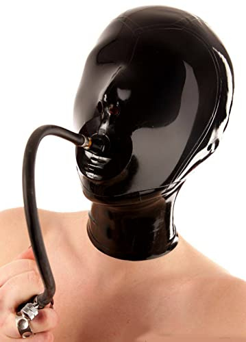 Capucha de látexCapucha fetichista de goma de látex hecha a mano Cosplay de mascarada único, negro, XXL