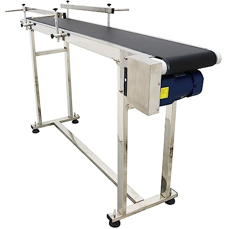 HQHAOTWU Flat Belt Conveyor PVC Belt Transport Conveyor Double Guardrails Stainless Steel Frames Industrial Transport Equipment 82.6×7.8inch