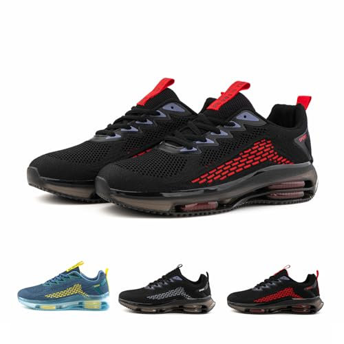 Hitmars Turnschuhe Herren Laufschuhe Herren Sportschuhe Atmungsaktiv Joggingschuhe Leicht Walkingschuhe Outdoor Laufschuhe Sport Run Sneaker Herren N2 Schwarz und Rot Größe 46 EU